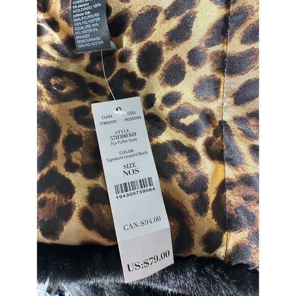 WHBM White House Black Market Black Faux Fur Puffer Stole Wrap Scarf NEW - Picture 4 of 7